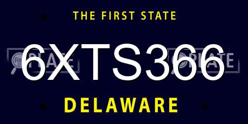 6XTS366 Delaware License Plate