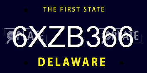 6XZB366 Delaware License Plate