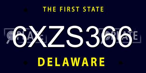 6XZS366 Delaware License Plate