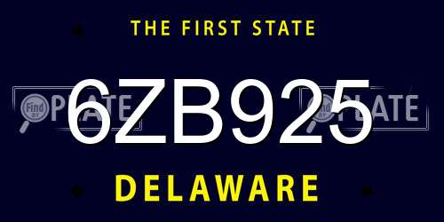 6ZB925 Delaware License Plate