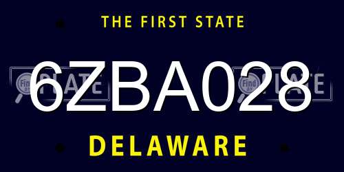 6ZBA028 Delaware License Plate