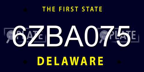 6ZBA075 Delaware License Plate