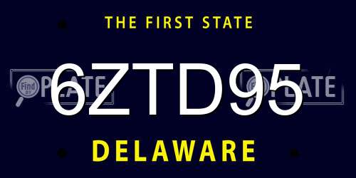 6ZTD95 Delaware License Plate