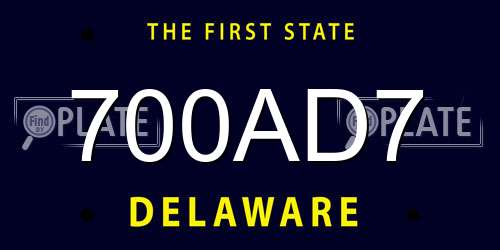 700AD7 Delaware License Plate
