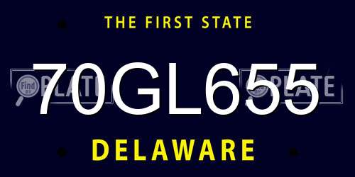 70GL655 Delaware License Plate