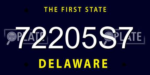 72205S7 Delaware License Plate