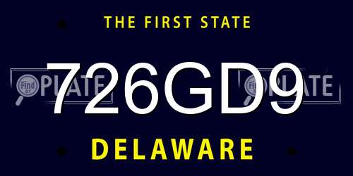 726GD9 Delaware License Plate