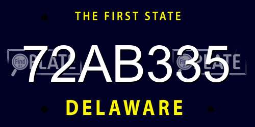 72AB335 Delaware License Plate