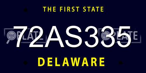 72AS335 Delaware License Plate