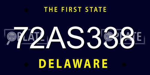 72AS338 Delaware License Plate