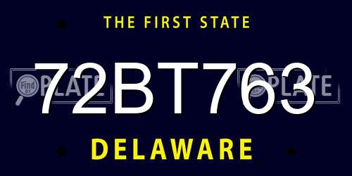 72BT763 Delaware License Plate