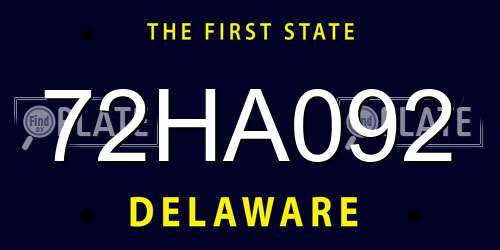 72HA092 Delaware License Plate
