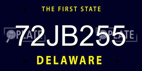 72JB255 Delaware License Plate