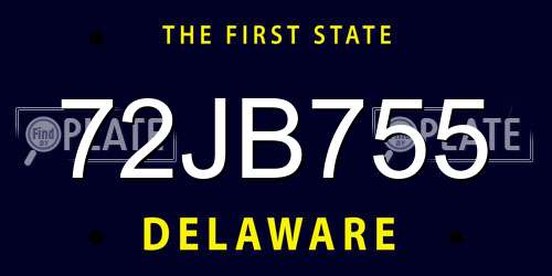 72JB755 Delaware License Plate