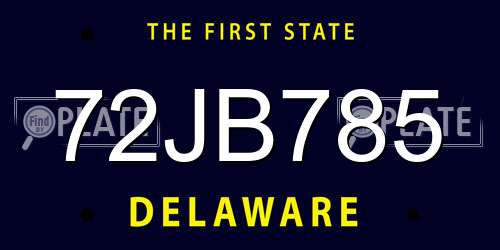 72JB785 Delaware License Plate