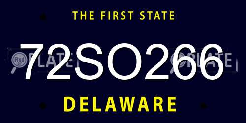 72SO266 Delaware License Plate