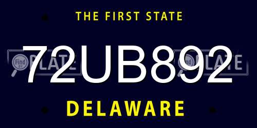 72UB892 Delaware License Plate