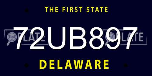 72UB897 Delaware License Plate