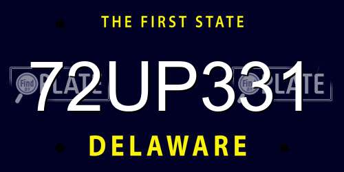 72UP331 Delaware License Plate