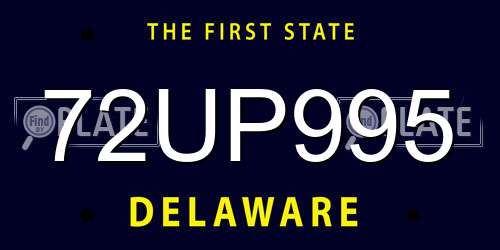72UP995 Delaware License Plate