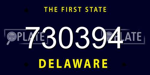 730394 Delaware License Plate