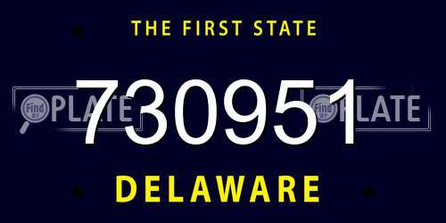 730951 Delaware License Plate