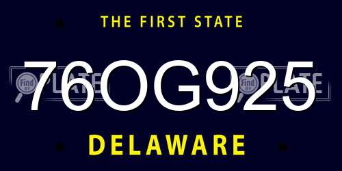 76OG925 Delaware License Plate