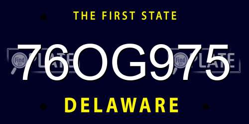 76OG975 Delaware License Plate