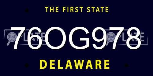 76OG978 Delaware License Plate