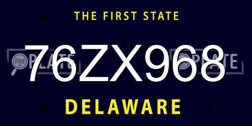76ZX968 Delaware License Plate