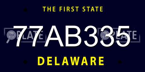77AB335 Delaware License Plate