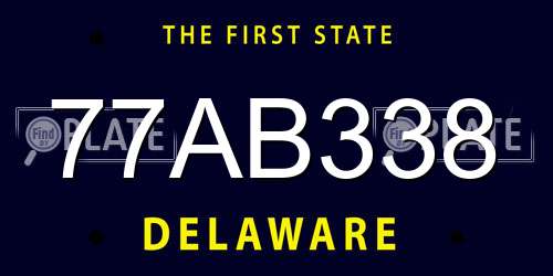 77AB338 Delaware License Plate