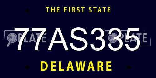 77AS335 Delaware License Plate