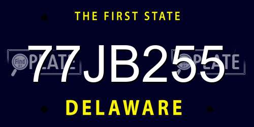 77JB255 Delaware License Plate
