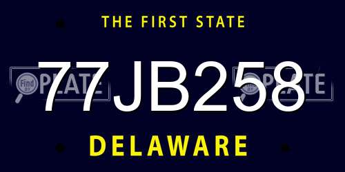 77JB258 Delaware License Plate