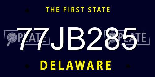 77JB285 Delaware License Plate