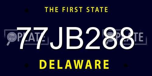77JB288 Delaware License Plate