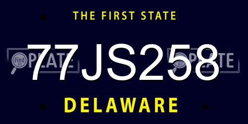 77JS258 Delaware License Plate