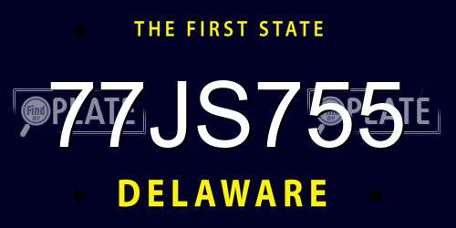 77JS755 Delaware License Plate