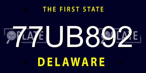 77UB892 Delaware License Plate