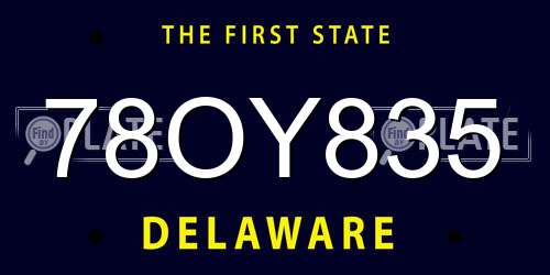 78OY835 Delaware License Plate