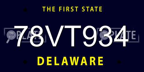 78VT934 Delaware License Plate