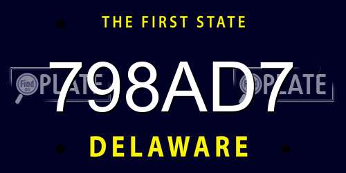 798AD7 Delaware License Plate