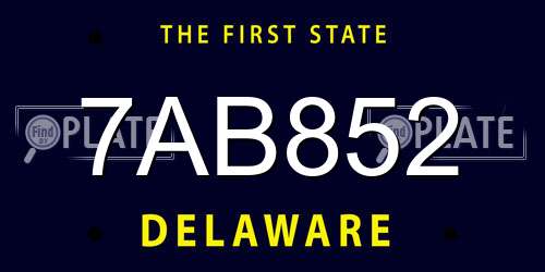 7AB852 Delaware License Plate