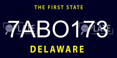7ABO173 Delaware License Plate
