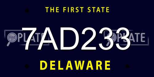 7AD233 Delaware License Plate