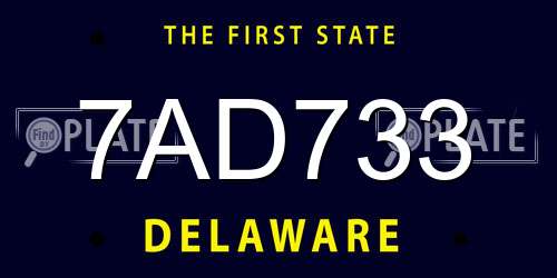 7AD733 Delaware License Plate