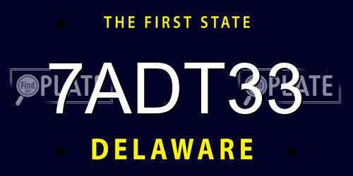 7ADT33 Delaware License Plate