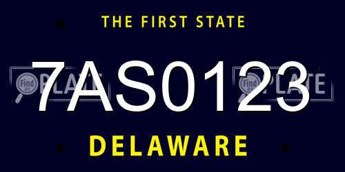 7AS0123 Delaware License Plate