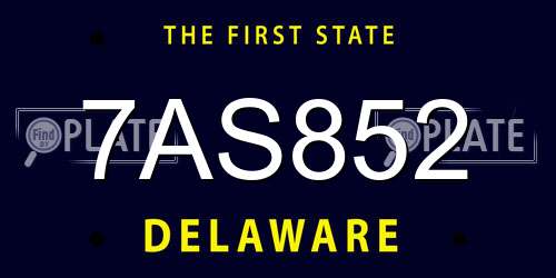 7AS852 Delaware License Plate